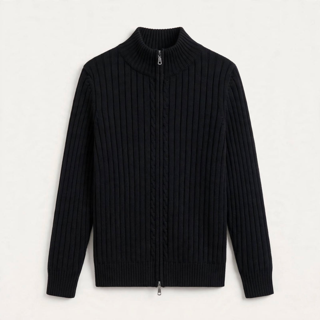 Freddie Marchbank | Ribbed Zip-Up Sweater With Cable Detail For Men