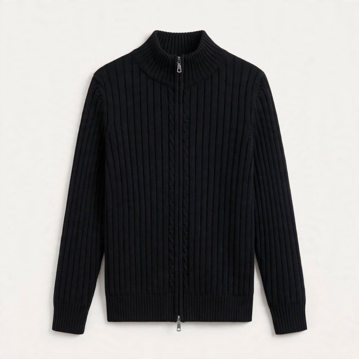 Freddie Marchbank | Ribbed Zip-Up Sweater With Cable Detail For Men