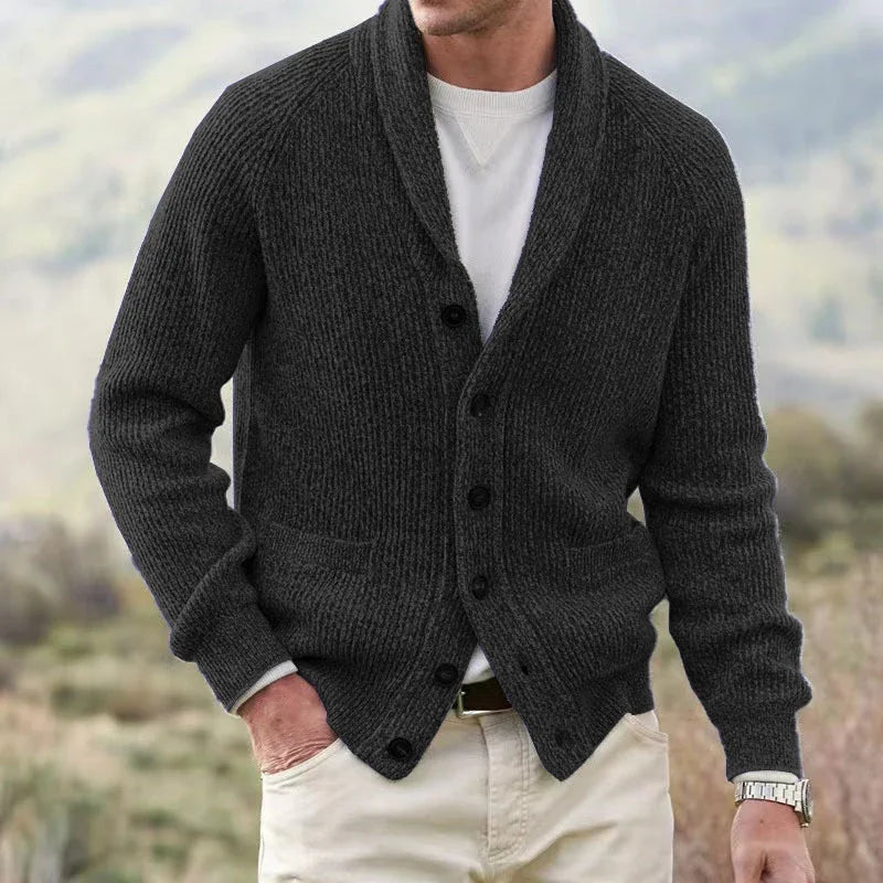 Men's Shawl Collar Button-Up Knit Cardigan - Nero