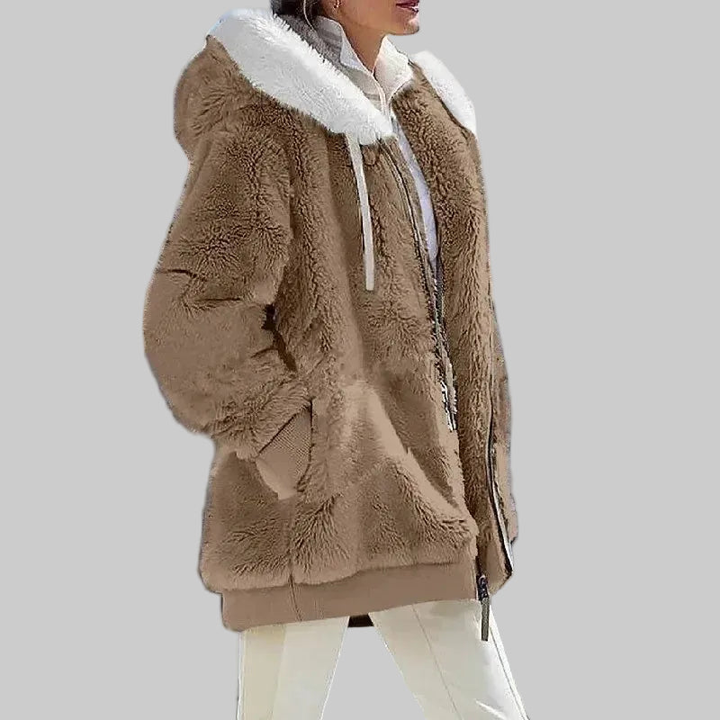 Hooded Winter Jacket with Full Zip Front and Colour Block Design