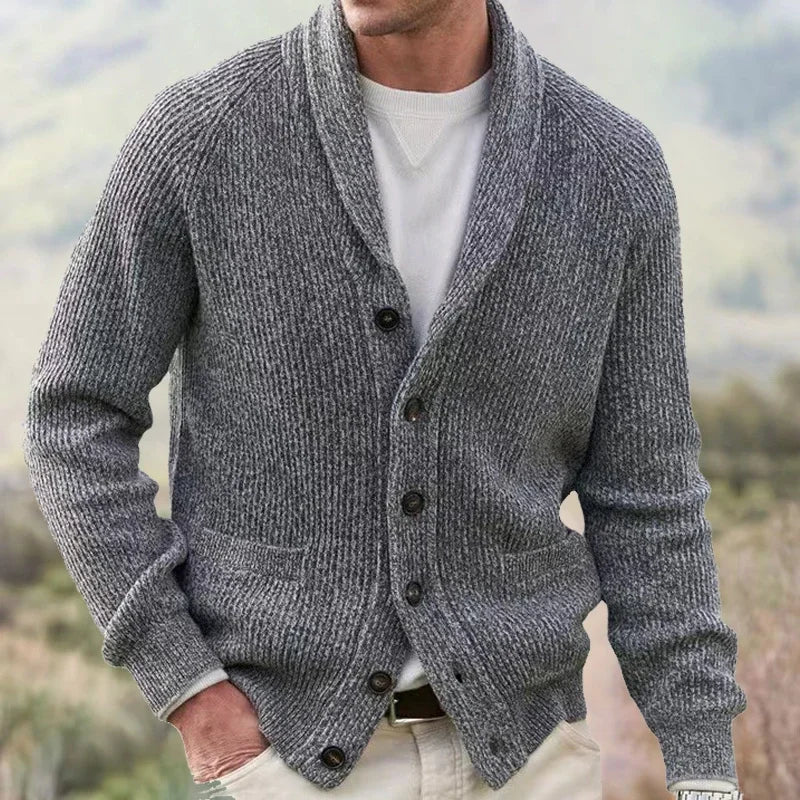 Men's Shawl Collar Button-Up Knit Cardigan - Grigio