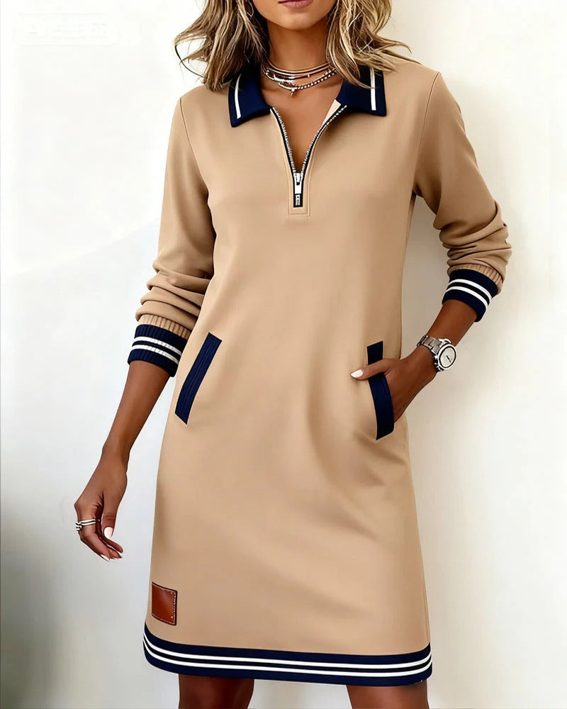 Emmeline Dawson | Collared Zip-Front Shift Dress