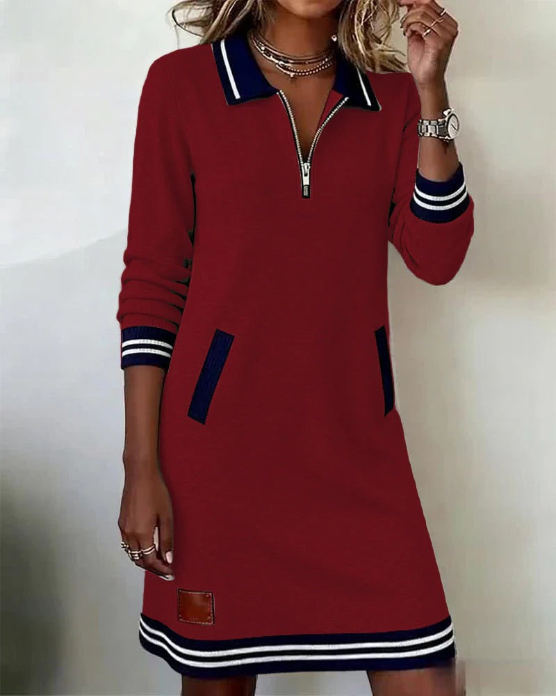 Emmeline Dawson | Collared Zip-Front Shift Dress