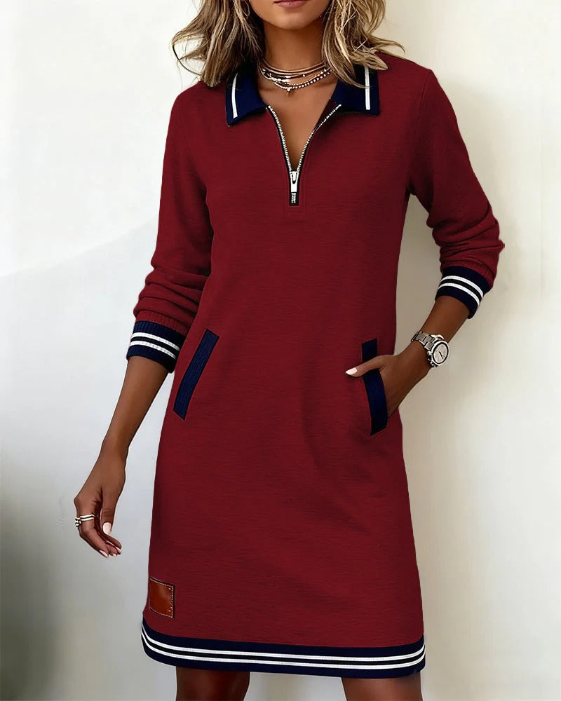 Emmeline Dawson | Collared Zip-Front Shift Dress