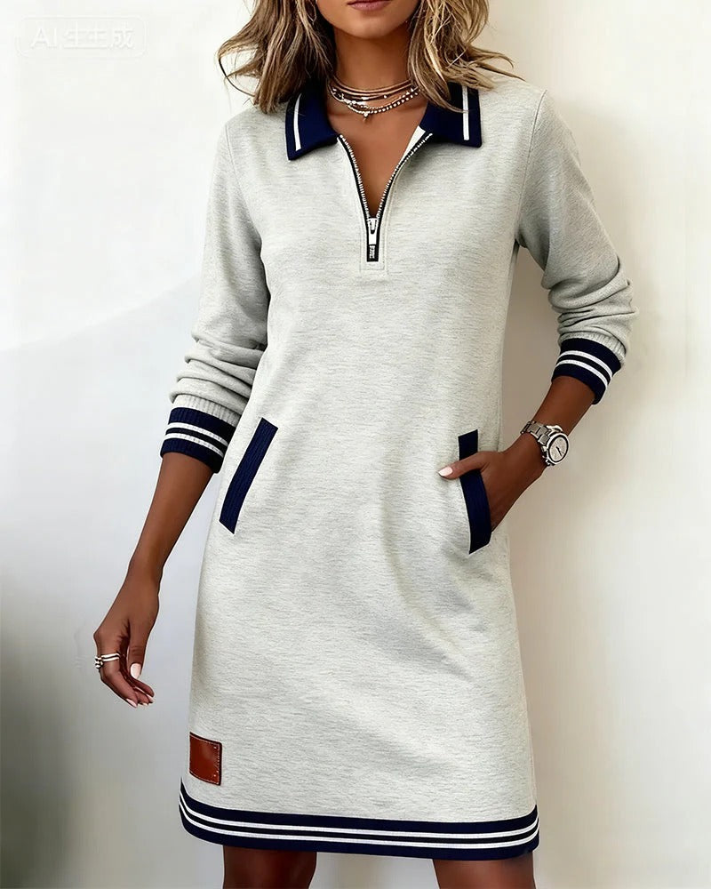 Emmeline Dawson | Collared Zip-Front Shift Dress