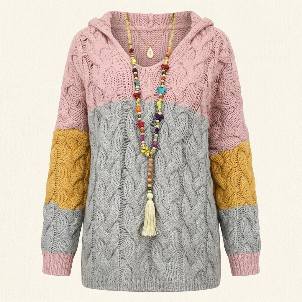 Imogen Cooper | Colour Block Cable Knit Hoodie