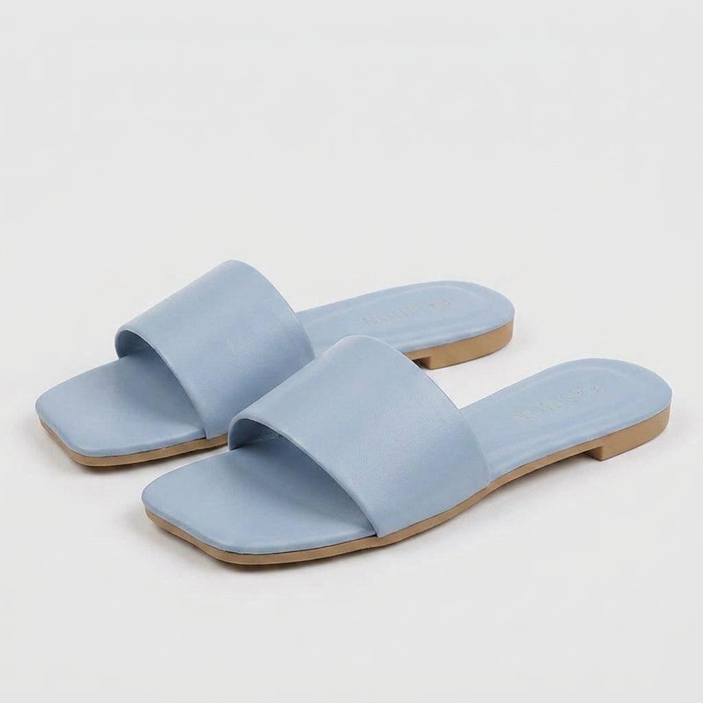 Imogen Taylor | Floral Flat Slippers with Daisy Detail - 605 Blue