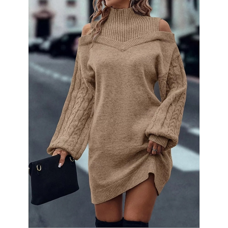 Harriet Doyle | Cold-Shoulder Turtleneck Sweater Dress With Cable-Knit Sleeves