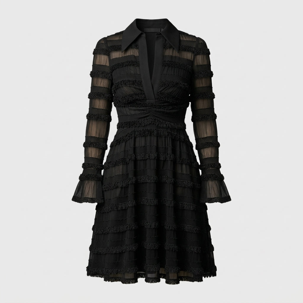 Isabel Faulkner | Textured V-Neck Long Sleeve Midi Dress