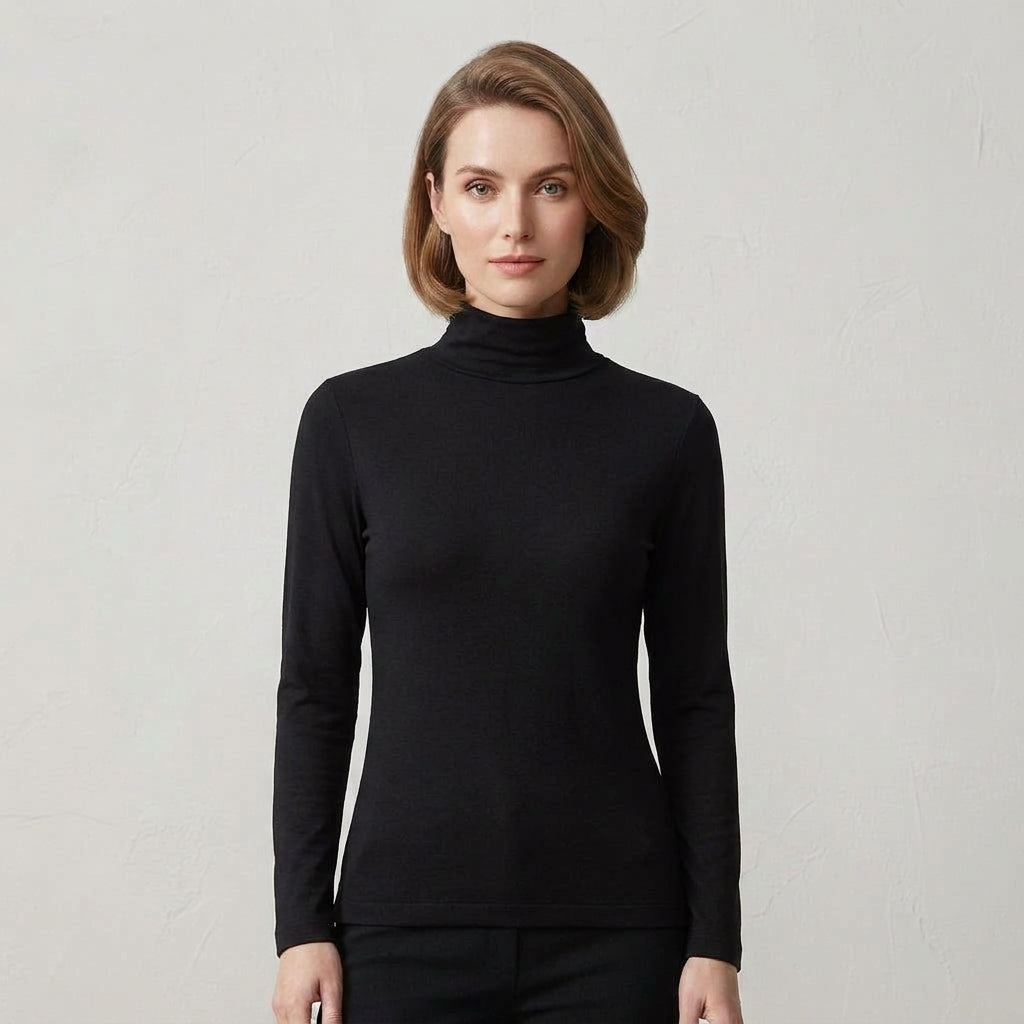 Isla Baxter | Fleece-Lined Turtleneck Long Sleeve Top - Black