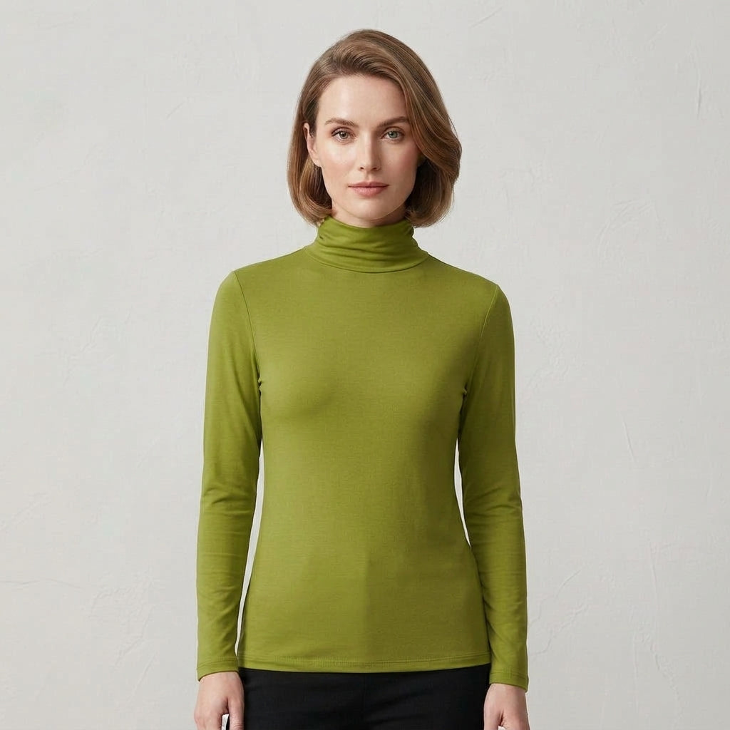 Isla Baxter | Fleece-Lined Turtleneck Long Sleeve Top - Green