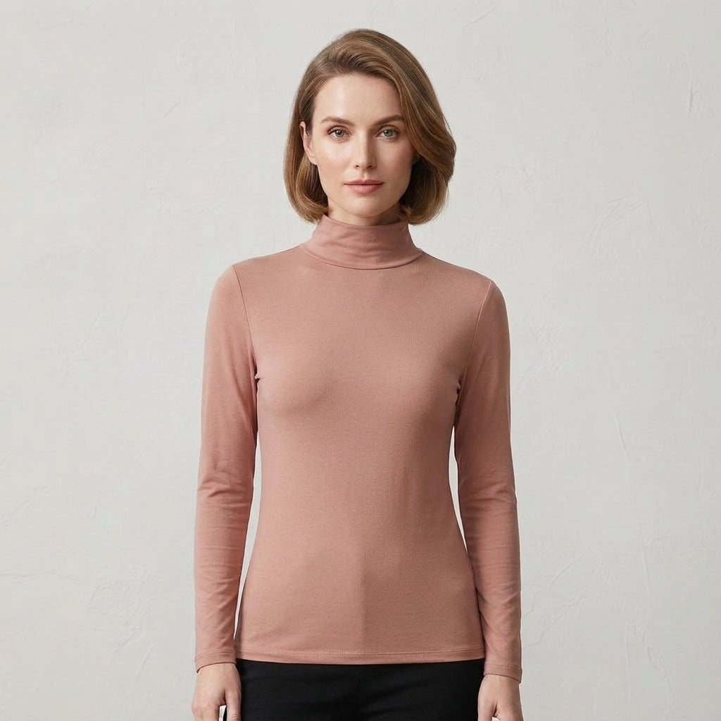 Isla Baxter | Fleece-Lined Turtleneck Long Sleeve Top - Pink