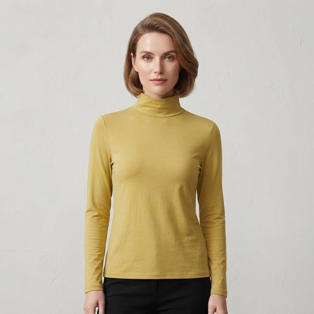 Isla Baxter | Fleece-Lined Turtleneck Long Sleeve Top - Yellow