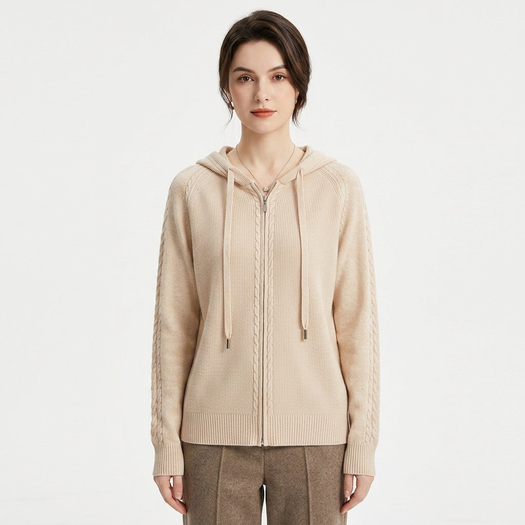 Isla Fenwick | Cable Knit Zip-Up Hooded Cardigan