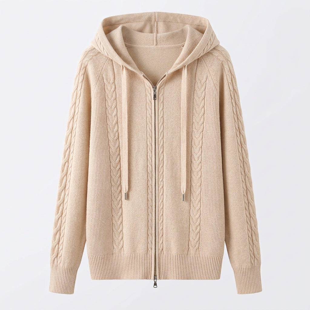 Isla Fenwick | Cable Knit Zip-Up Hooded Cardigan