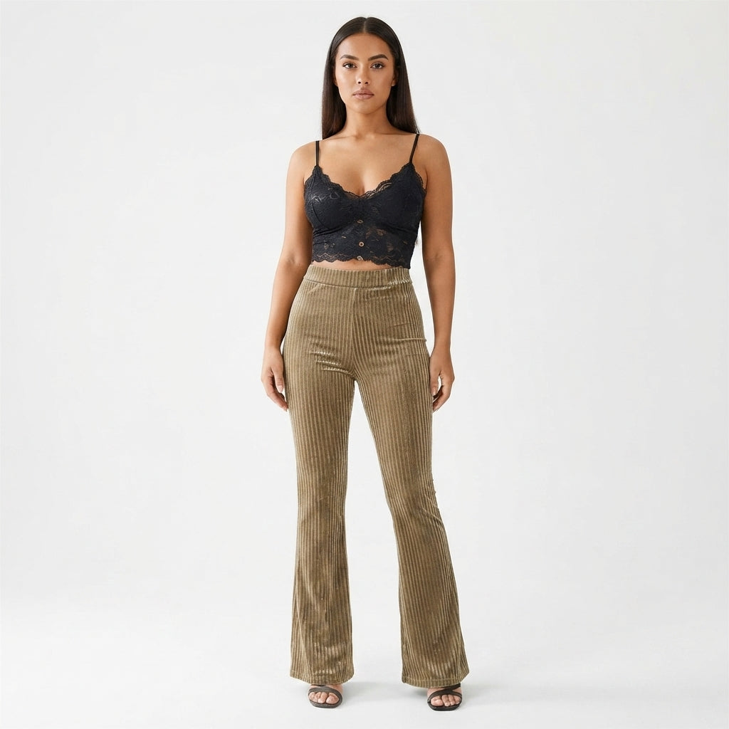 Isla Thompson | Velvet Ribbed High-Waist Flare Trousers
