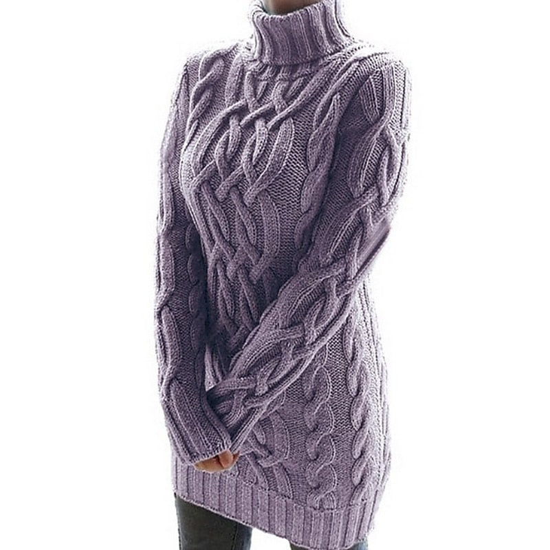 Olivia Lewis | Cable-Knit Turtleneck Sweater Dress