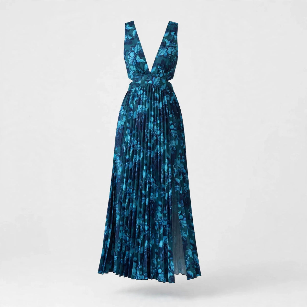 Daisy Trevelyan | Pleated Floral Maxi Dress with Cutout Waist