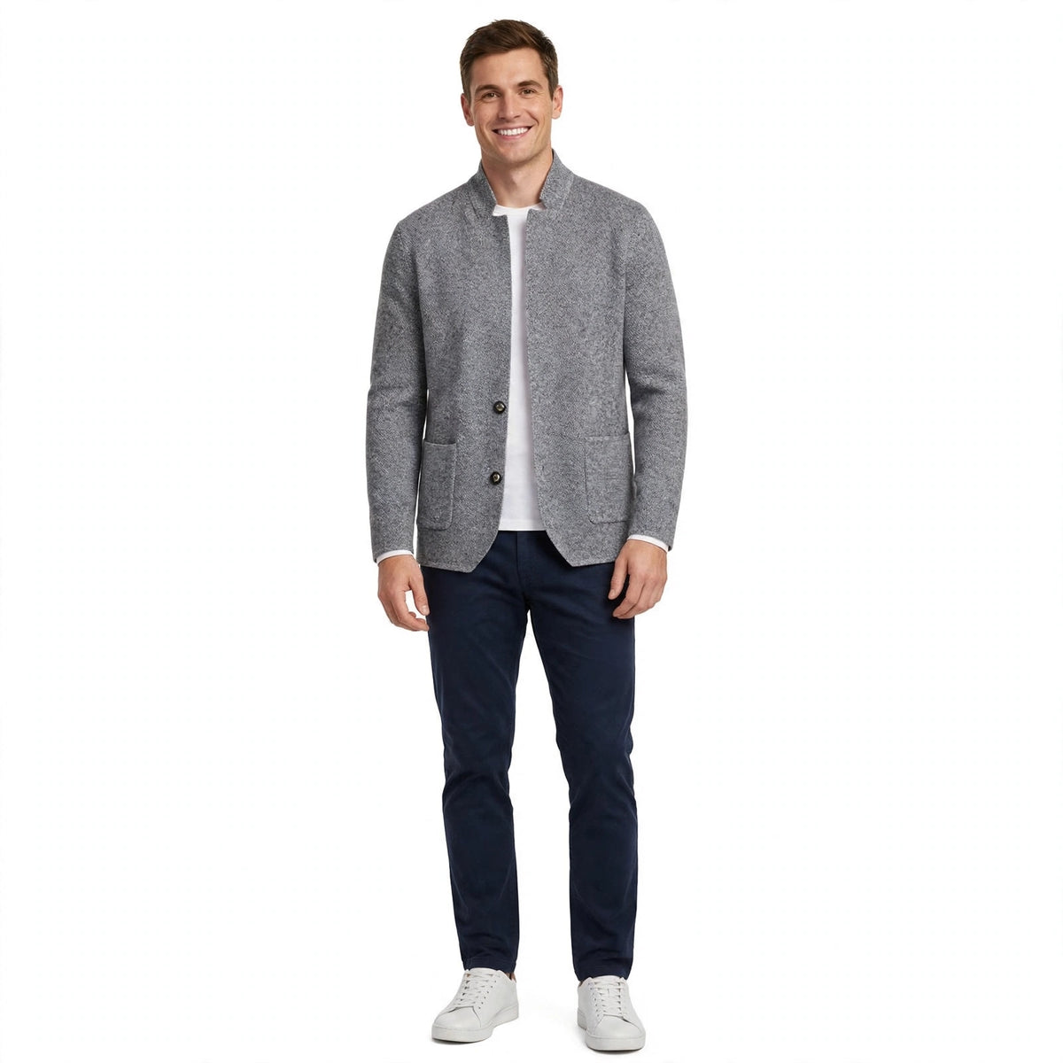 Nigel Ashcombe | Textured Knit Cardigan with Stand Collar