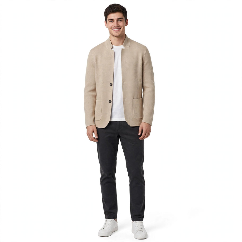 Nigel Ashcombe | Textured Knit Cardigan with Stand Collar