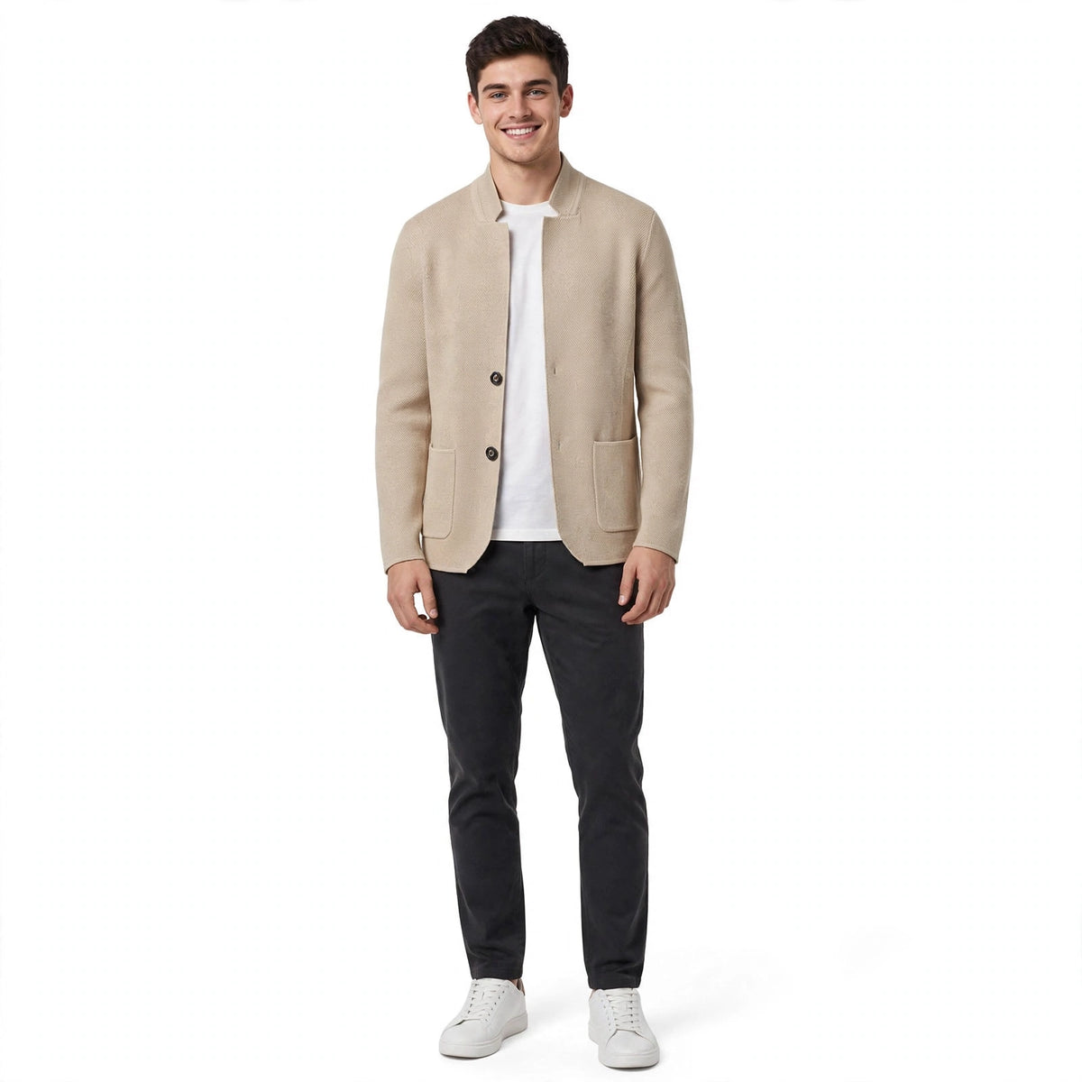 Nigel Ashcombe | Textured Knit Cardigan with Stand Collar