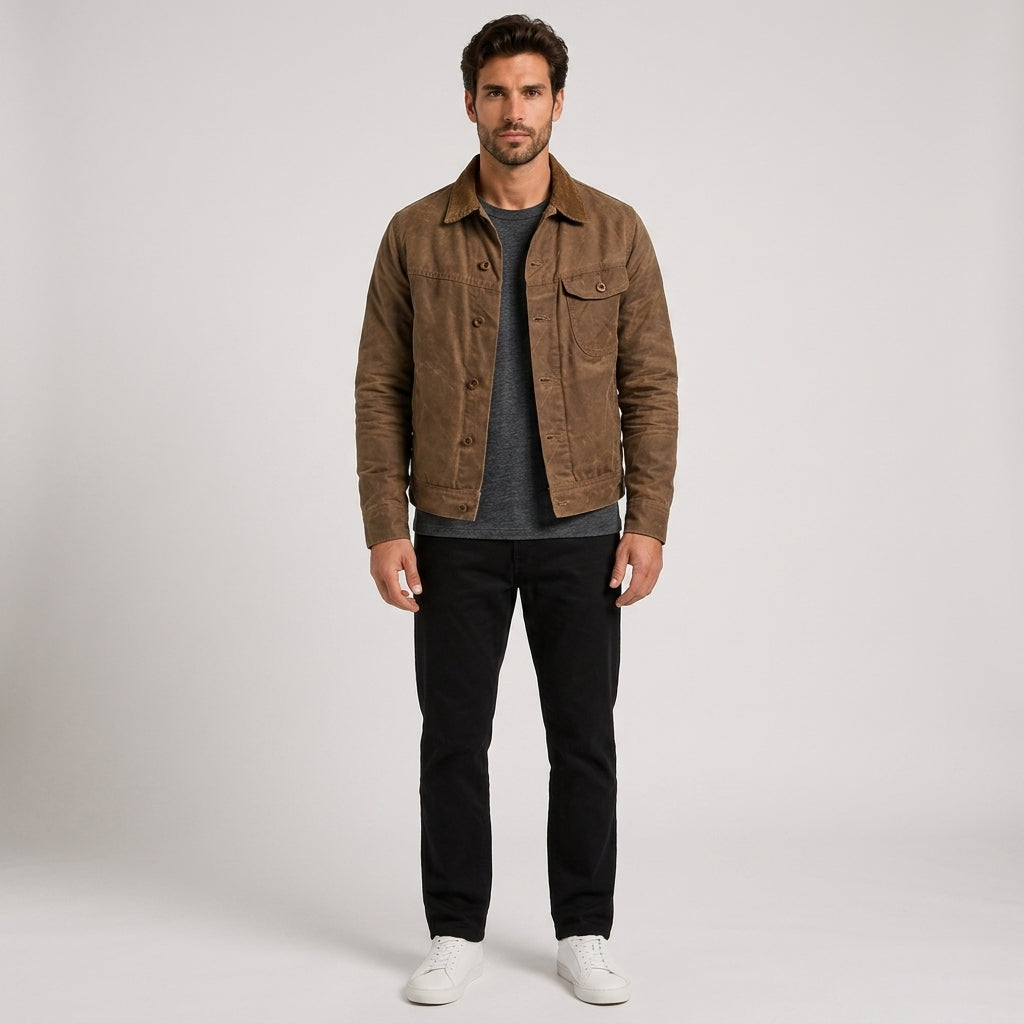 Jasper Turner | Canvas Jacket with Corduroy Collar - Brown