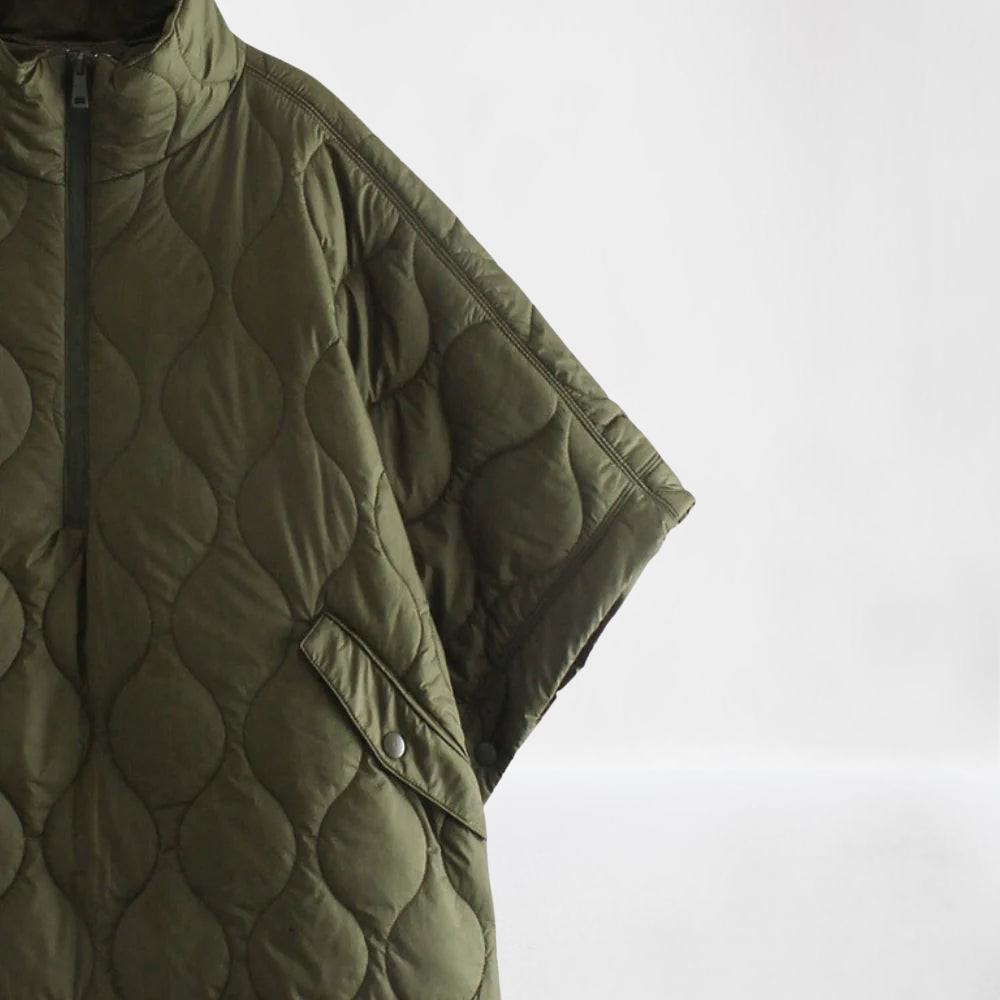 Edith Marlow | Quilted Olive Cape Coat