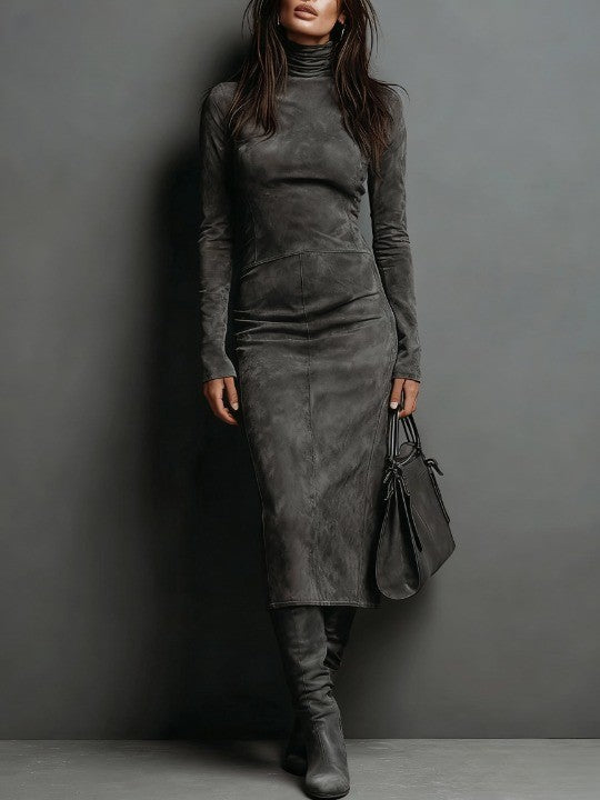 Rosamund Vance | Suede High Neck Midi Dress