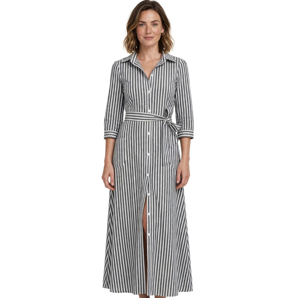 Daisy Fenn | Striped Cotton Maxi Dress with Tie Belt