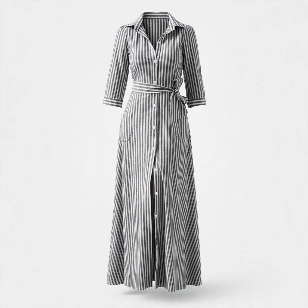 Daisy Fenn | Striped Cotton Maxi Dress with Tie Belt