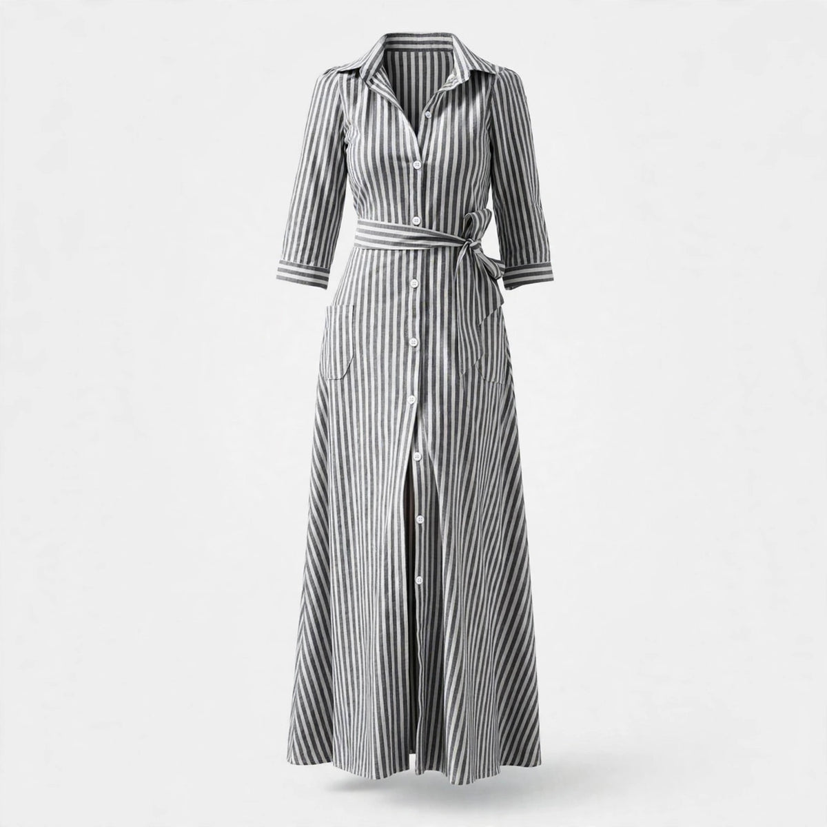 Daisy Fenn | Striped Cotton Maxi Dress with Tie Belt