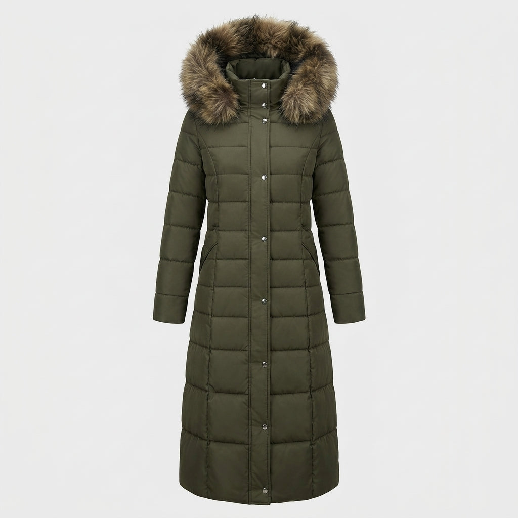 Millicent Hargreave | Olive Faux Fur Hooded Puffer Coat