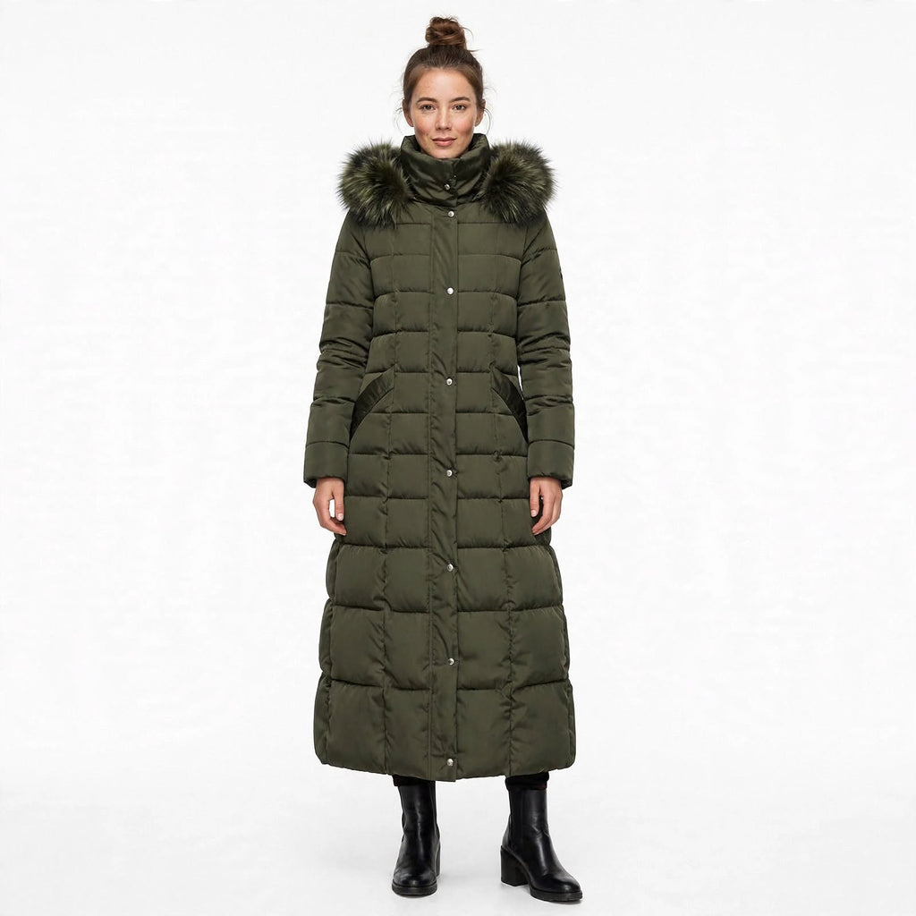 Millicent Hargreave | Olive Faux Fur Hooded Puffer Coat
