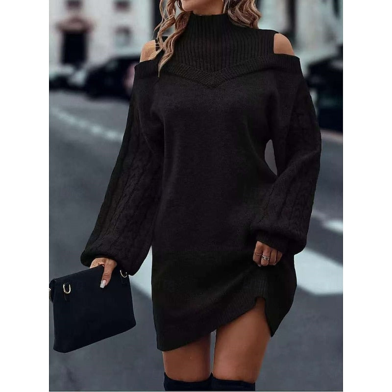 Harriet Doyle | Cold-Shoulder Turtleneck Sweater Dress With Cable-Knit Sleeves