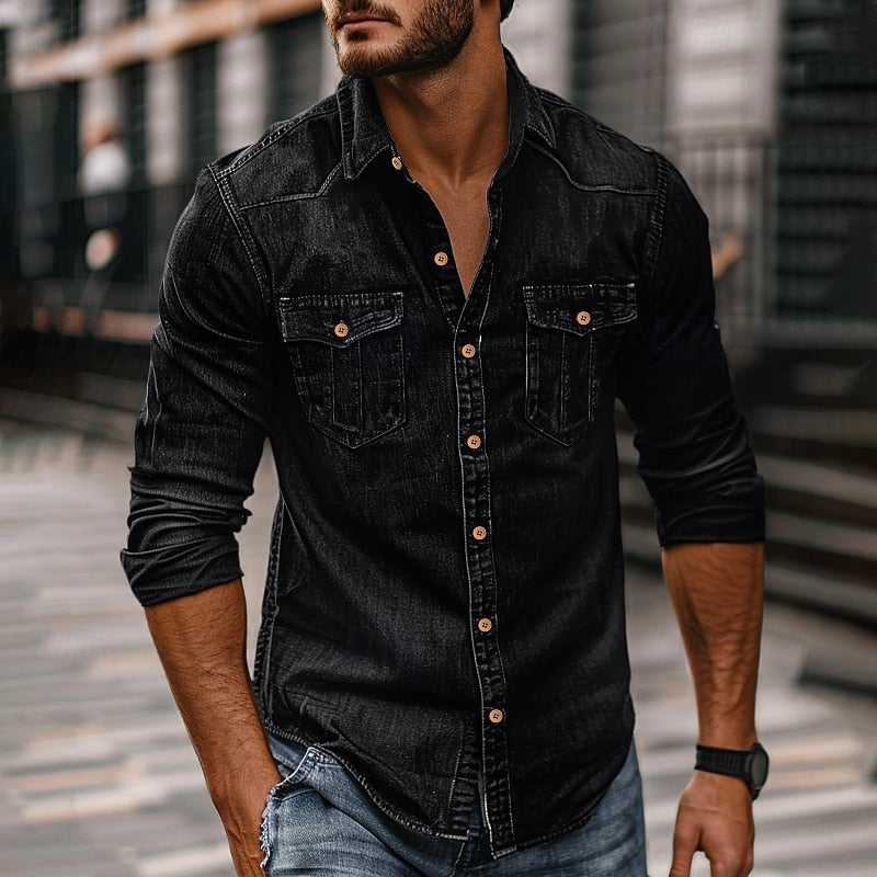 Desmond Ashford | Rugged Denim Button-Up Shirt For Men