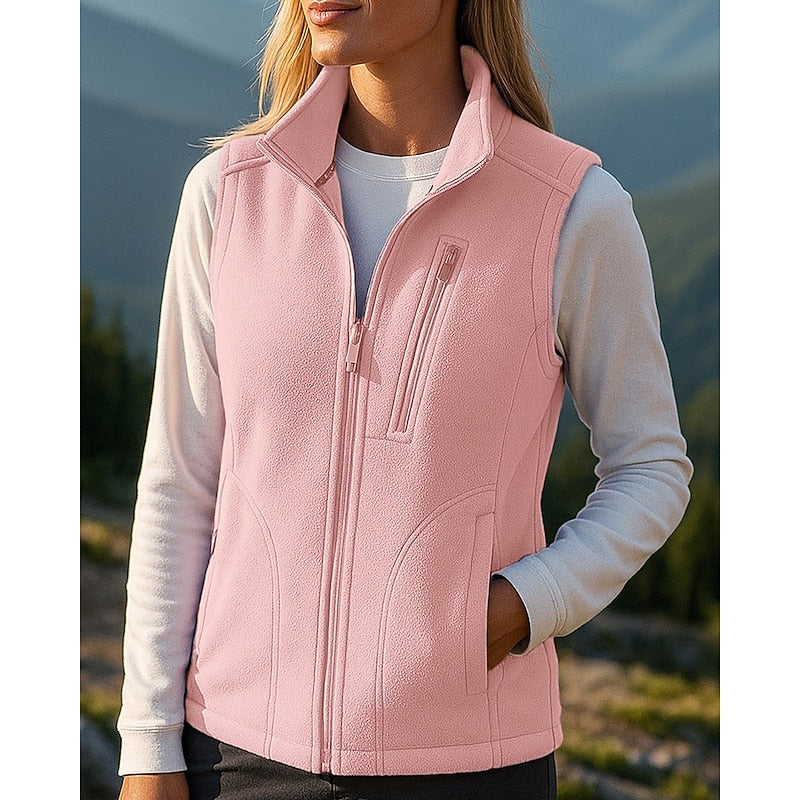 Lydia Hall | Fleece Zip-Up Vest with Stand Collar