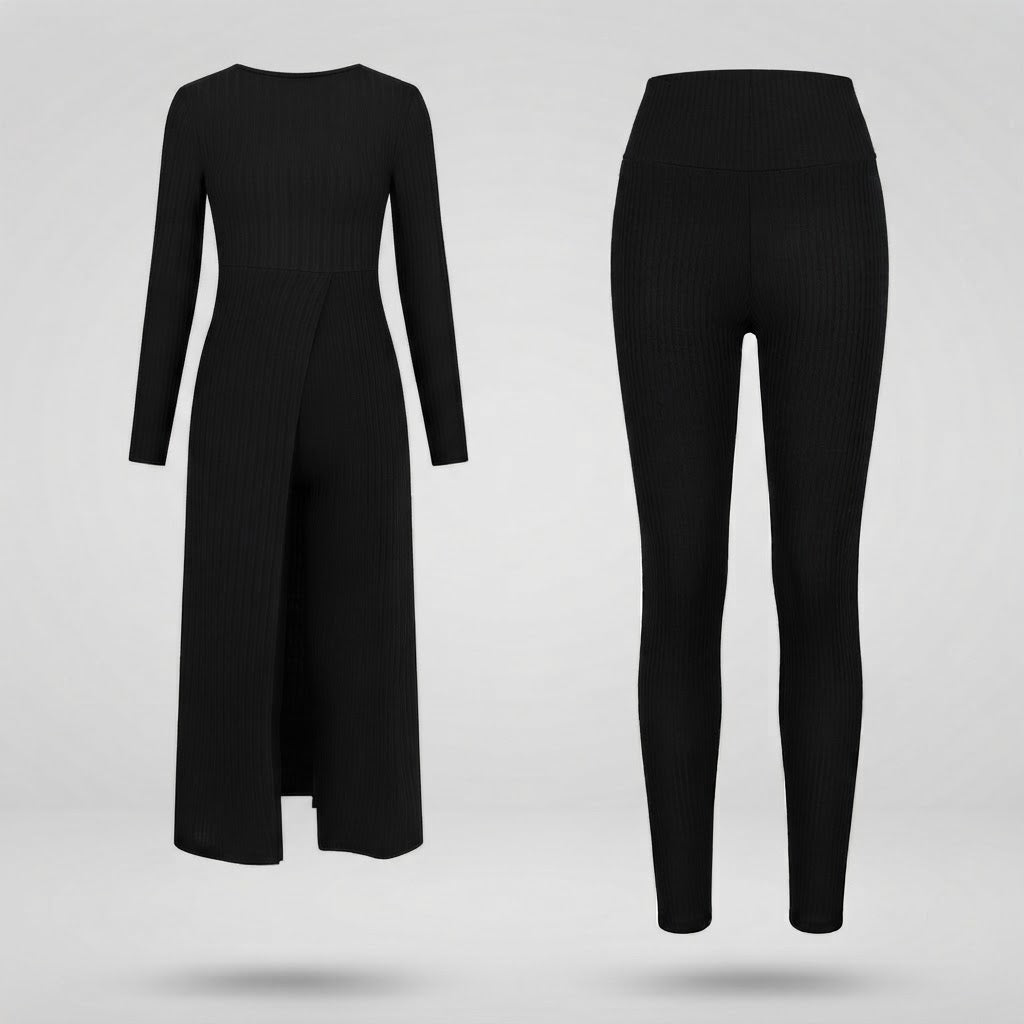 Lavinia Hartwell | Ribbed Knit Split Long Sleeve Two-Piece Set