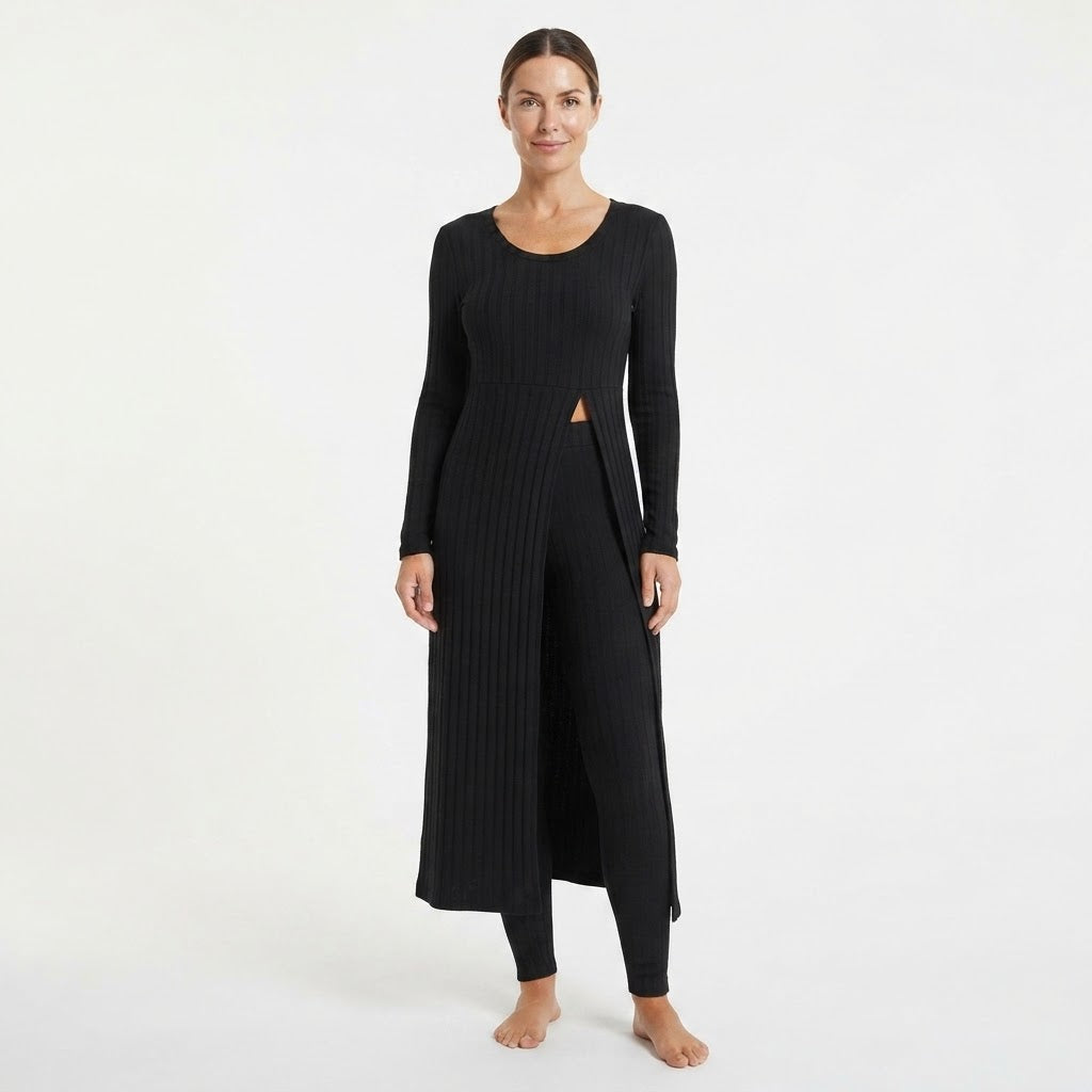 Lavinia Hartwell | Ribbed Knit Split Long Sleeve Two-Piece Set