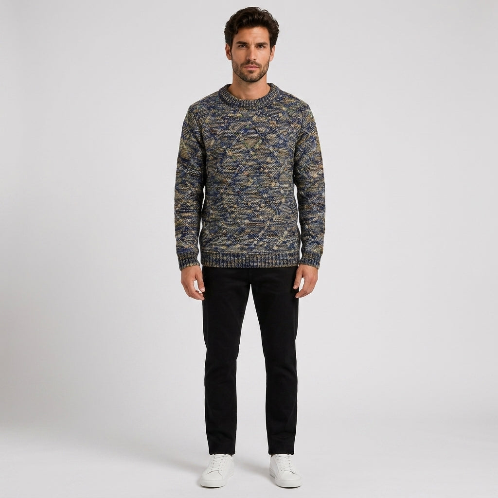 Lennox Whitmore | Multicolour Crew Neck Sweater for Men - Blue