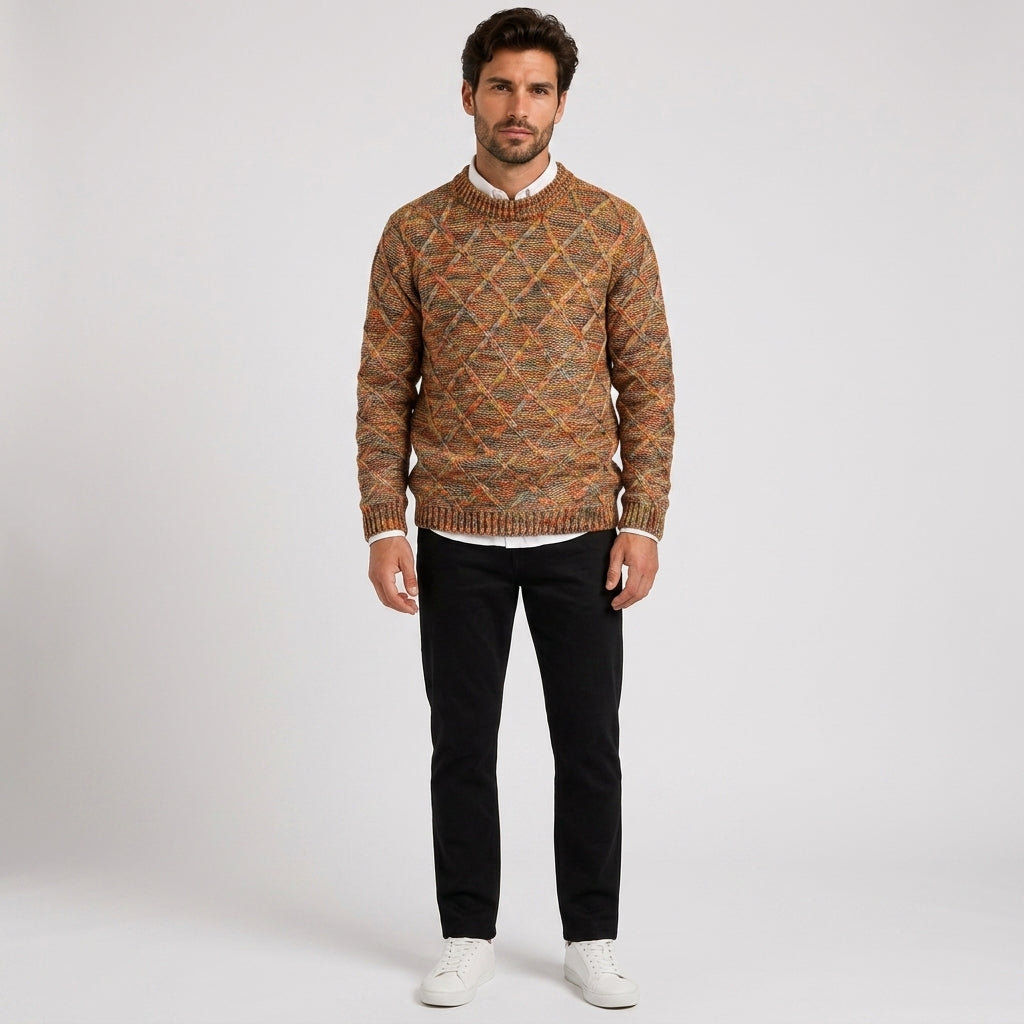 Lennox Whitmore | Multicolour Crew Neck Sweater for Men - Orange