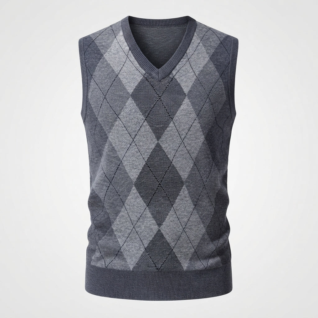 Nigel Cavendish | Argyle Sweater Vest With V-Neck Detail