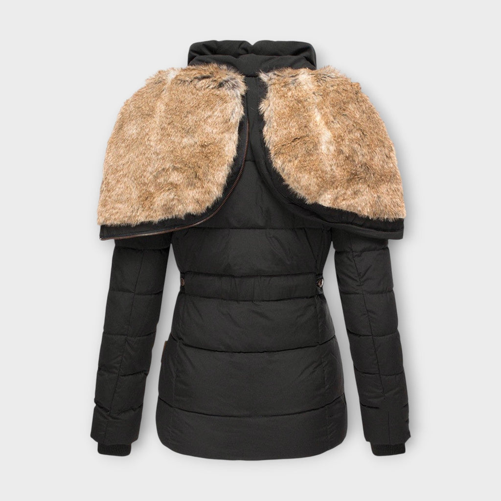 Women's Hooded Faux Fur-Lined Winter Jacket with Fitted Waist and Pockets