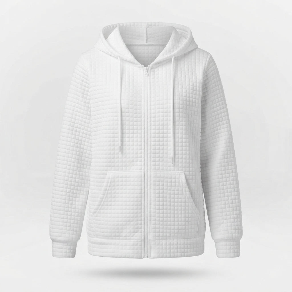 Lucy Barrington | White Textured Zip-Up Hooded Jacket