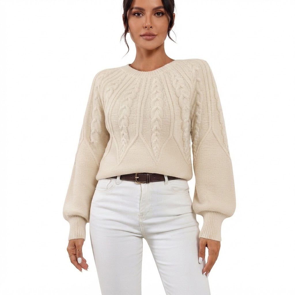 Lydia Cooper | Round Neck Cable Knit Sweater