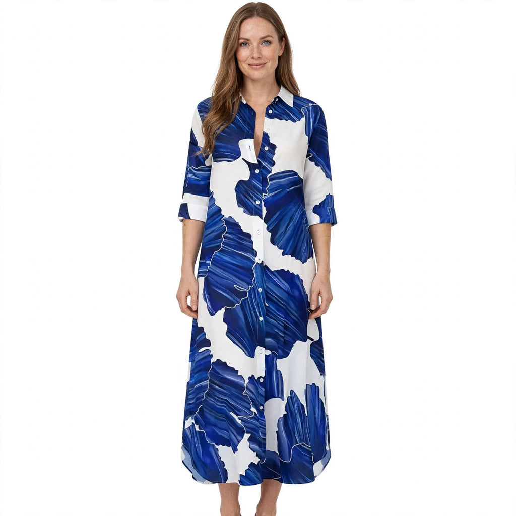 Beatrice Sutcliffe | Maxi Dress With Blue Printed Button-Front Detail