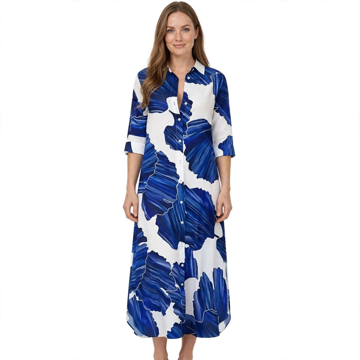 Beatrice Sutcliffe | Maxi Dress With Blue Printed Button-Front Detail