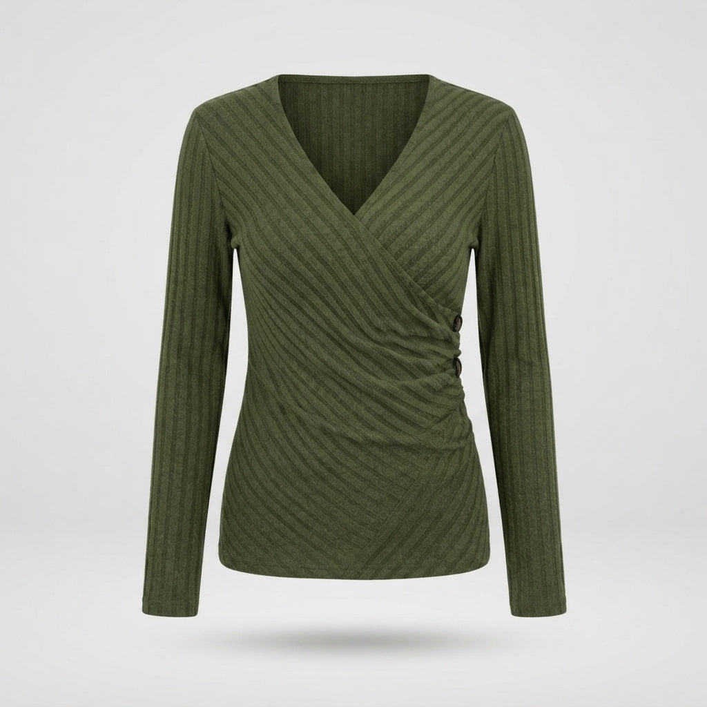Maeve Kingsley | Ribbed Wrap V-Neck Long Sleeve Top