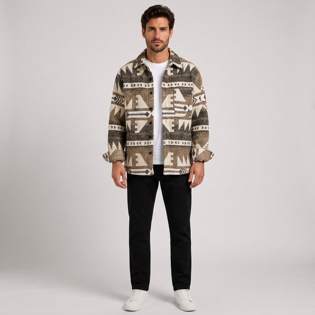 Malcolm Green | Aztec Print Wool Mens Jacket - khaki