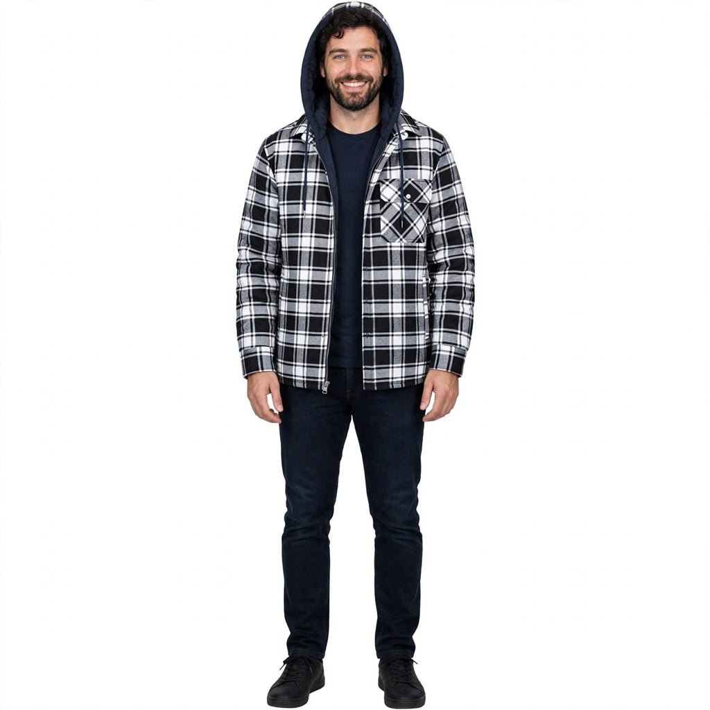 Freddie Mallory | Quilted Plaid Hooded Mens Jacket