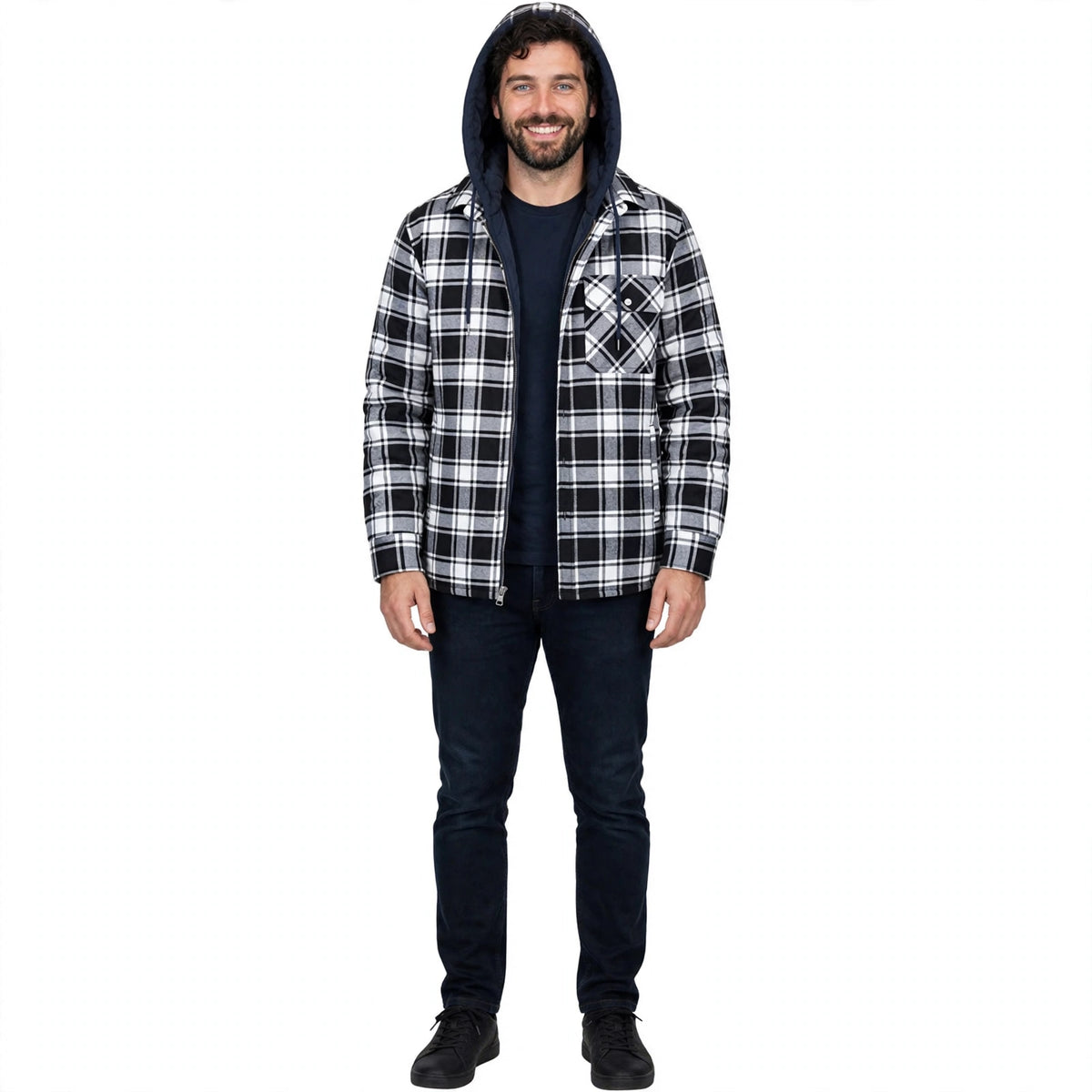Freddie Mallory | Quilted Plaid Hooded Mens Jacket